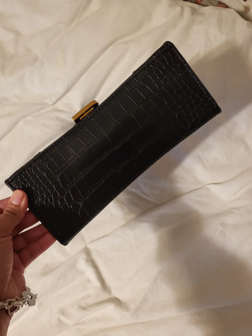 Balenciaga Hourglass Small Top Handle Bag in Black Croc Embossed